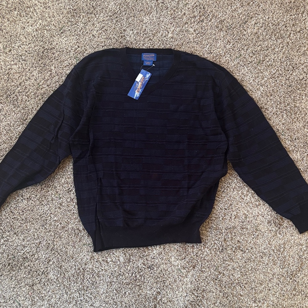NWT Vintage Pendleton Knitted Blue and Black Lightweight Cotton Sweater